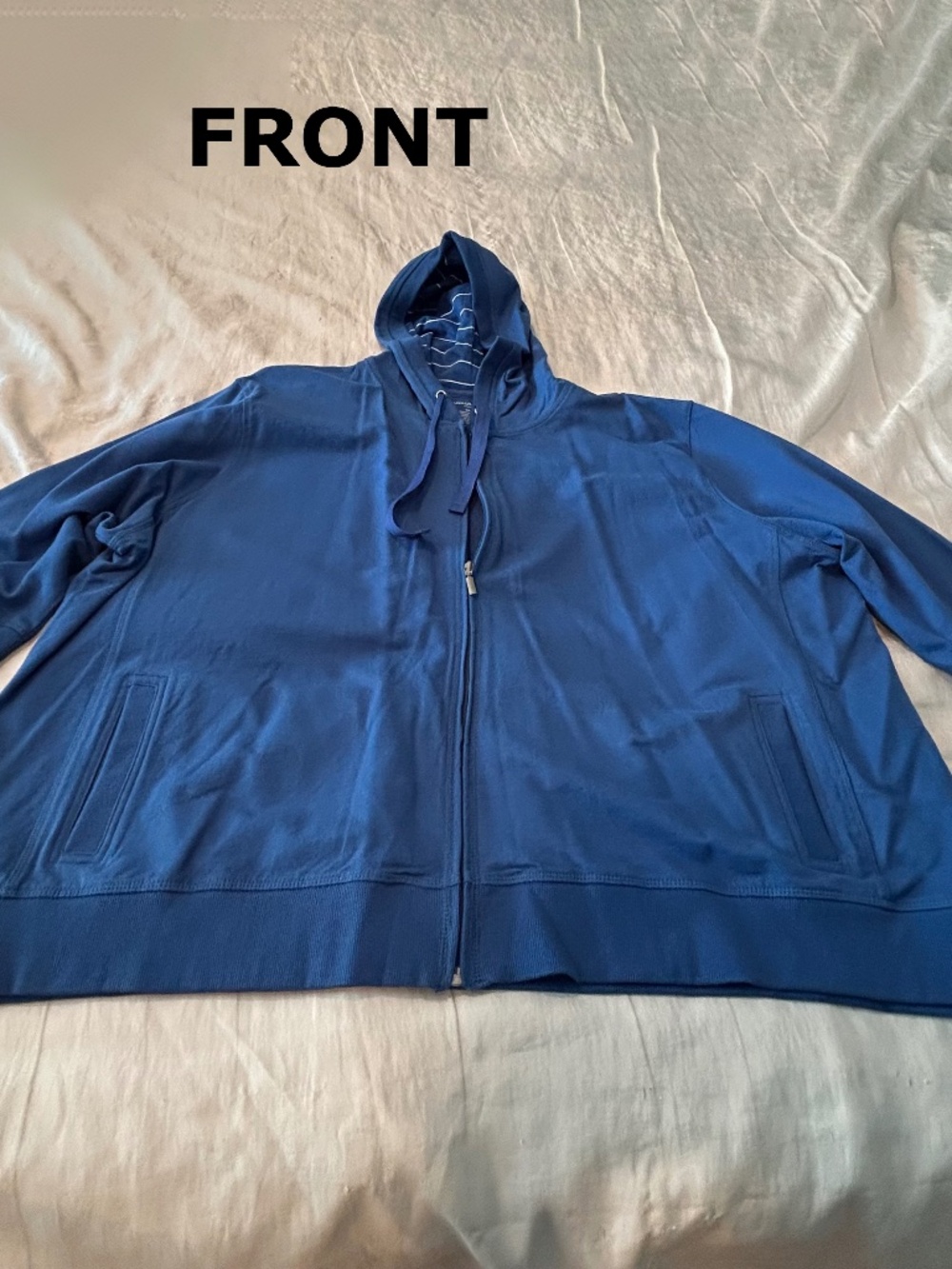HOODIE, MEDIUM BLUE, SIZE 3X, HOOD WITH DRAWSTRING, 2 FRONT POCKETS, FULL ZIPPER